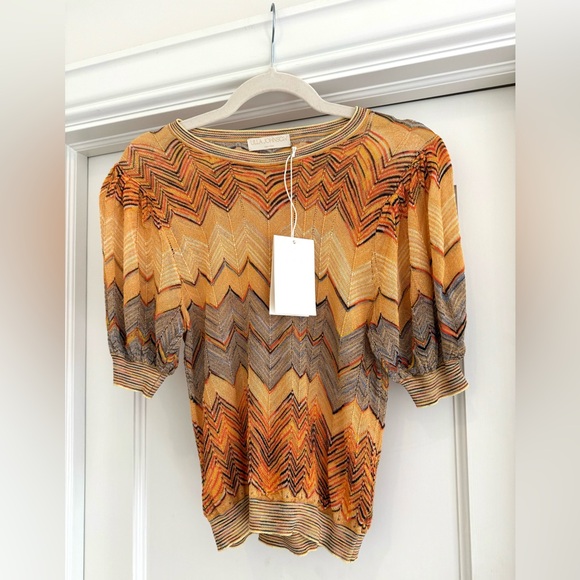 NWT ULLA JOHNSON PRISCILLA CHEVRON STRIPED KNIT SWEATER TOP SZ S - Picture 9 of 13